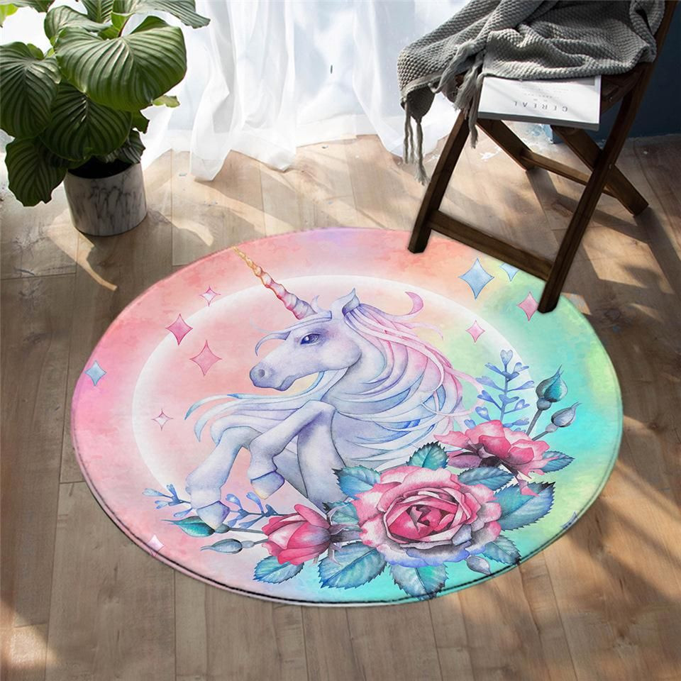 3D Pixie Unicorn Round Rug Carpet Bedroom Livingroom Home Decor