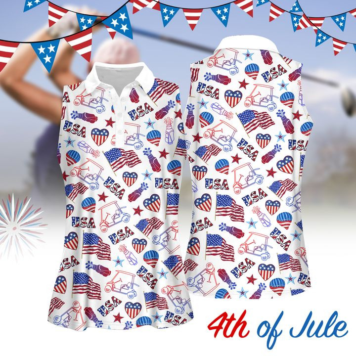 4Th Of July Pattern Women Golf Apprarel, Sleeveless Polo Shirt