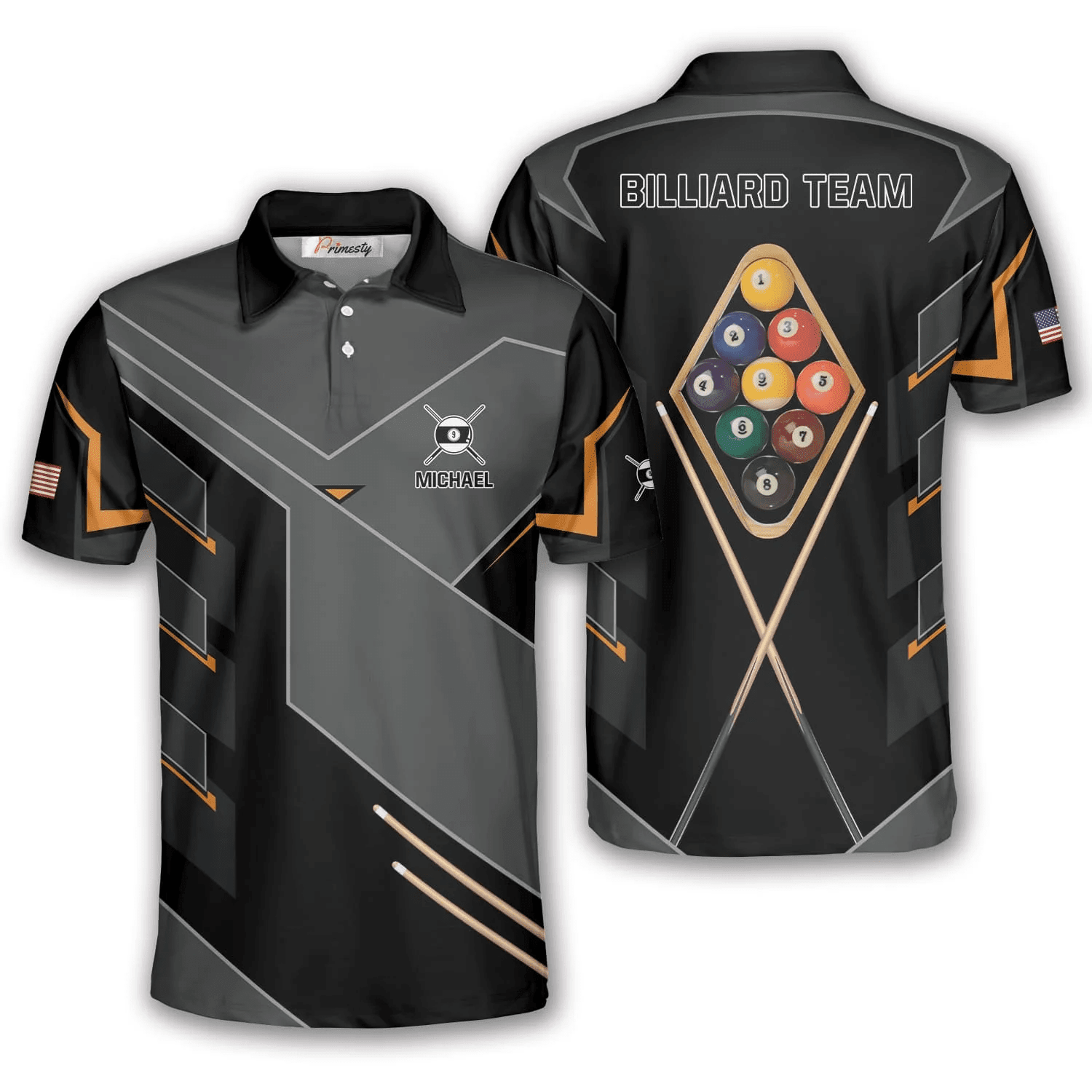 9-Ball Always Lucky Personalized Billiard Polo Shirts For Men, Personalized and team name billiard Polo Shirt