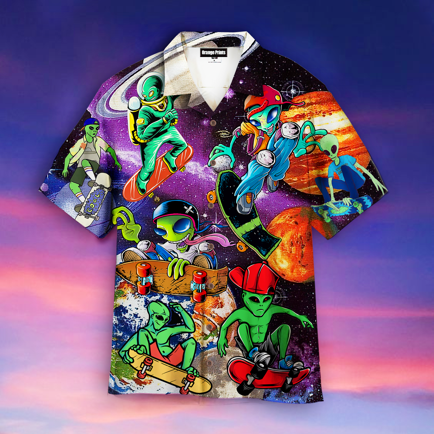 Alien With Skate In The Universe Hawaiian Shirt