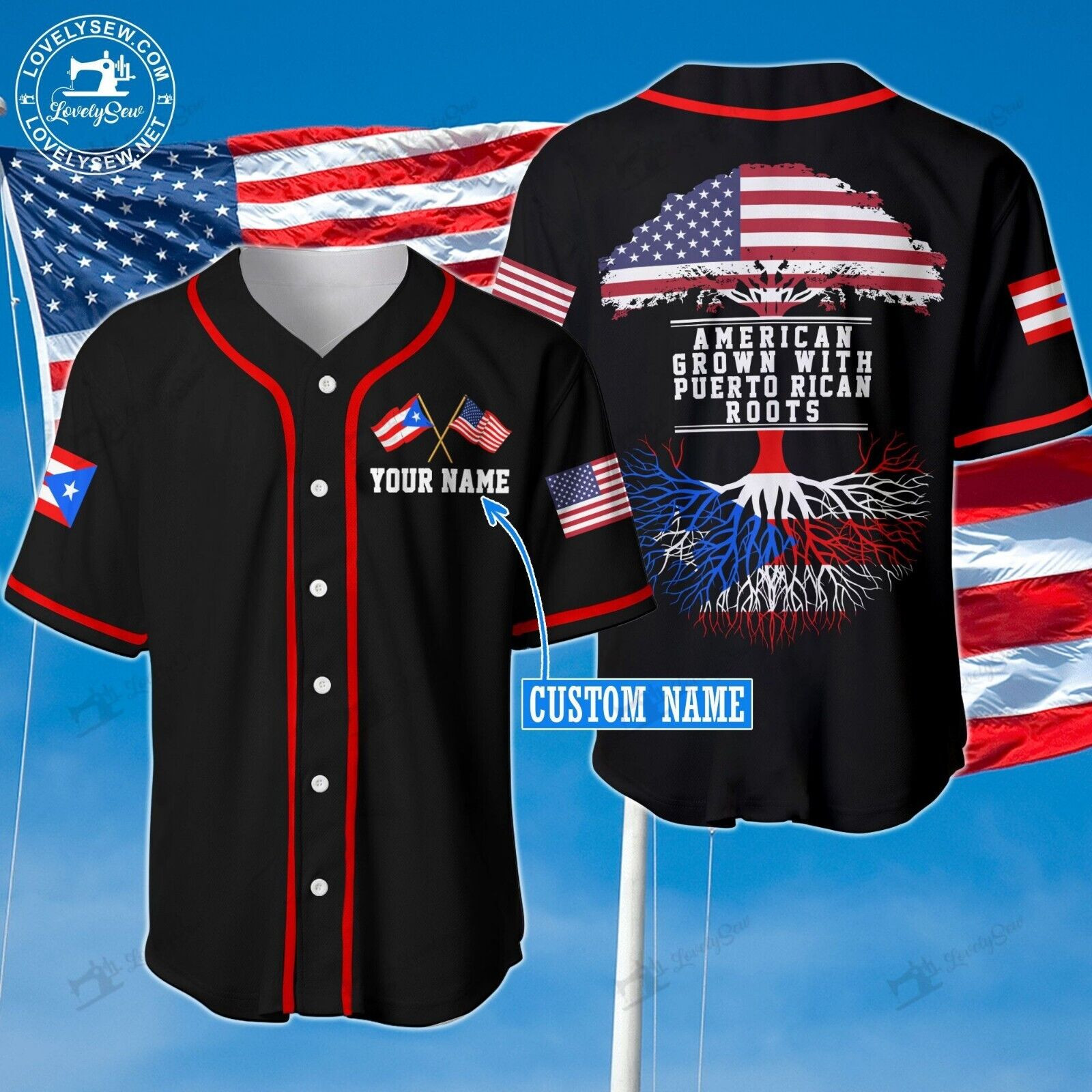 American Puerto Rican Roots Personalized Baseball Jersey
