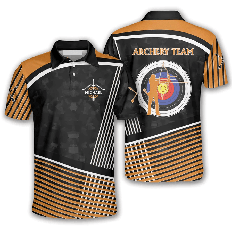 Archery 3D All over printed Shirt, Orange Personalized Archery Polo Shirts For Men and women, Personalized Archery Polo Shirts