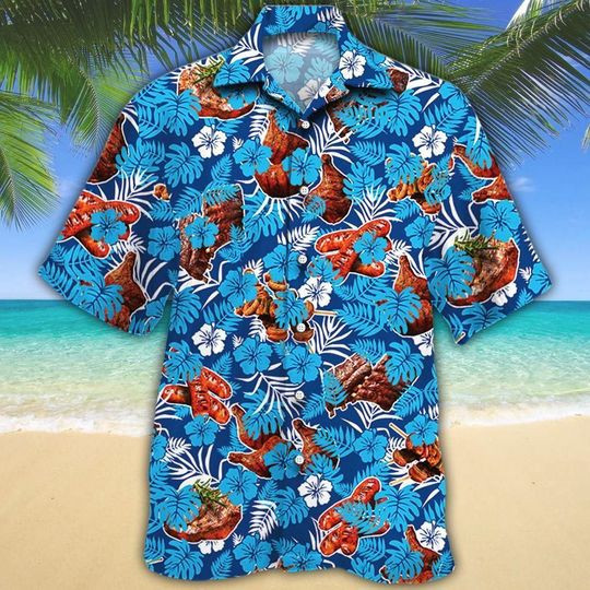 Bbq Lovers Blue Floral Aloha Hawaiian Shirt