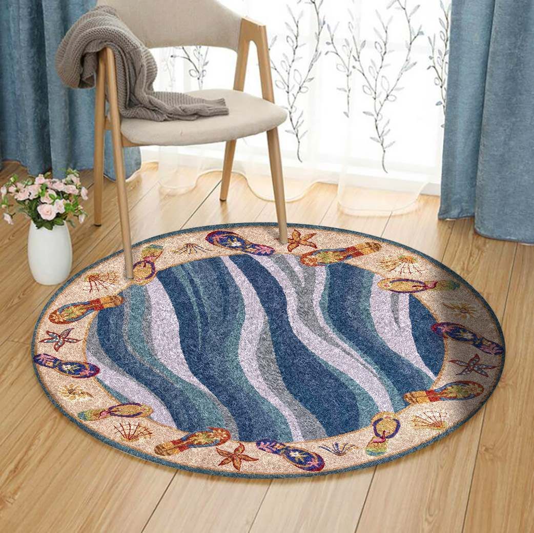 Beach Flip Flops Round Rug Carpet Bedroom Livingroom Home Decor
