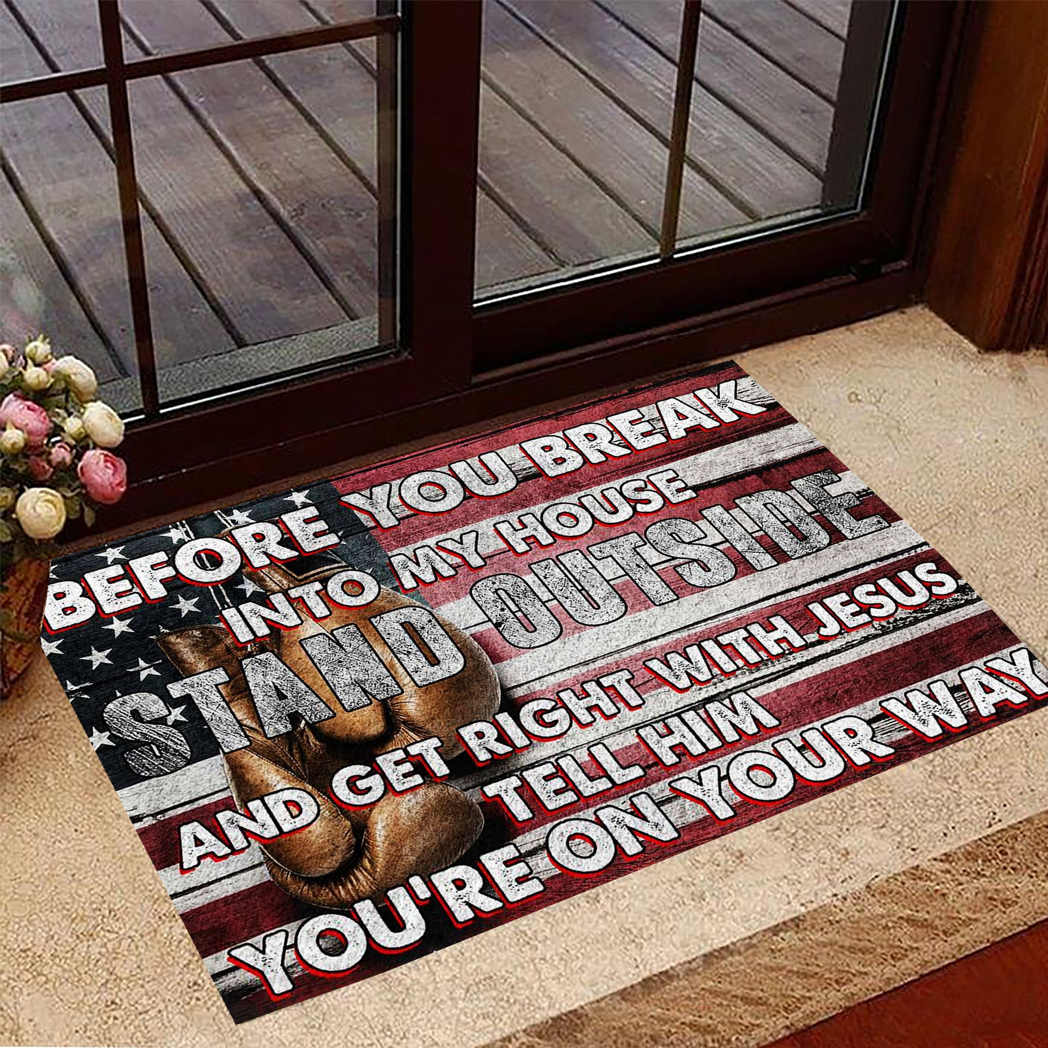 Before You Break Into My House Stand Outside Rubber Doormat Boxing Lovers Funny Rubber Doormat Sayings