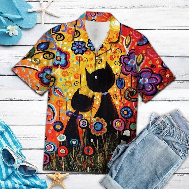 Black Cat Paradise Hawaiian Shirt