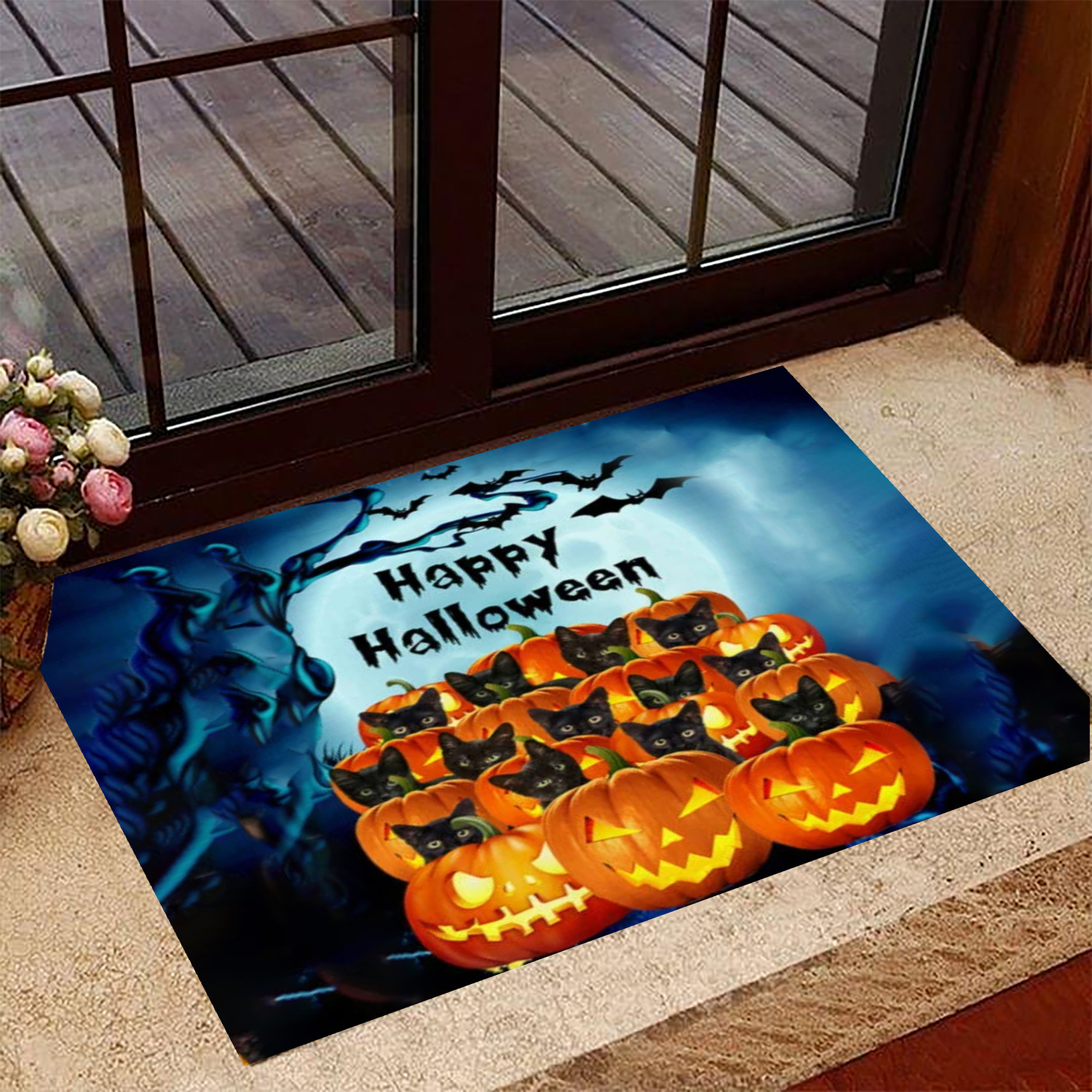 Black Cats With Pumpkins Rubber Doormat Cat Lover Target Halloween Rubber Doormat