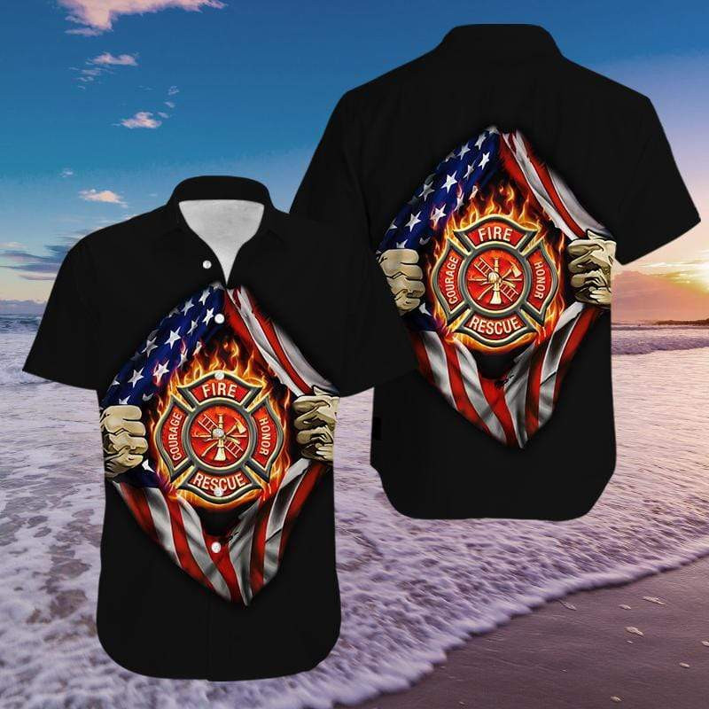Black Firefighter Hawaiian Shirt