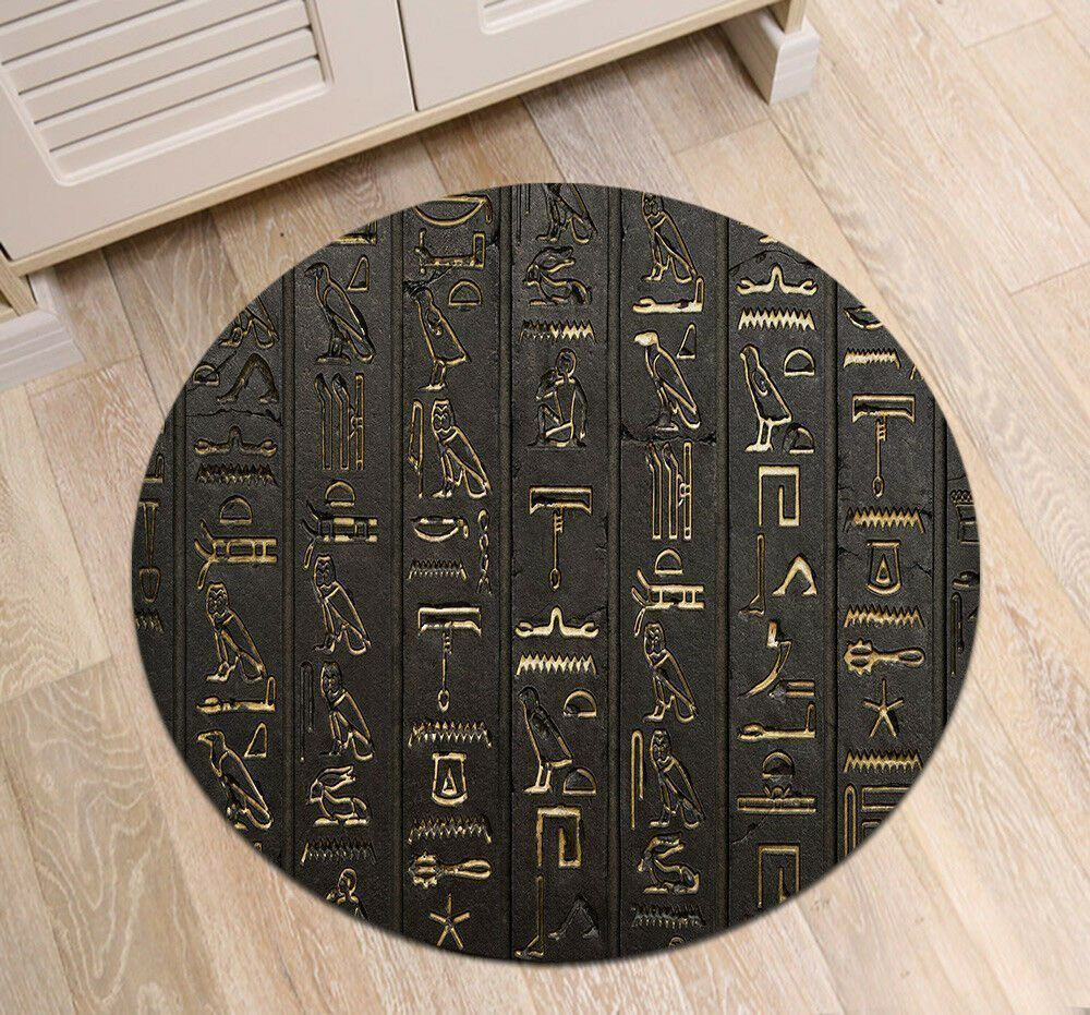 Black Hieroglyphs Wall Round Rug Carpet Bedroom Livingroom Home Decor