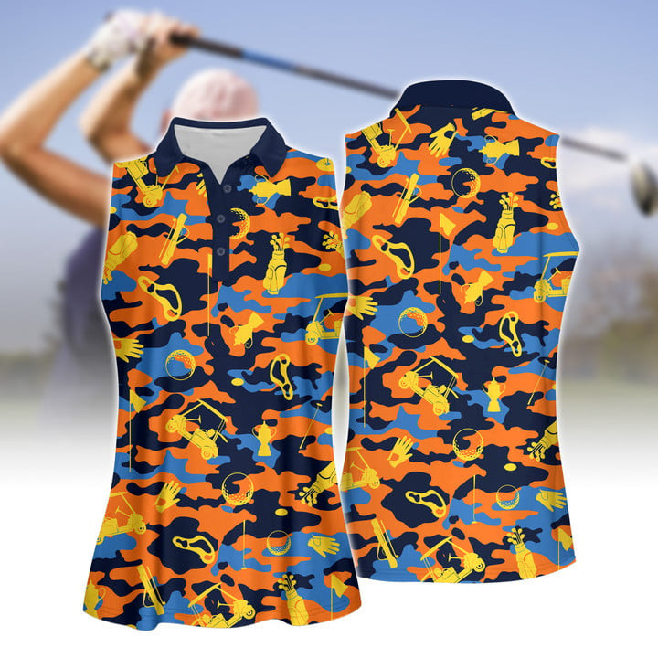 Blue And Orange Golf Set Sleeveless Polo Shirt Sport Culottes With Pocket