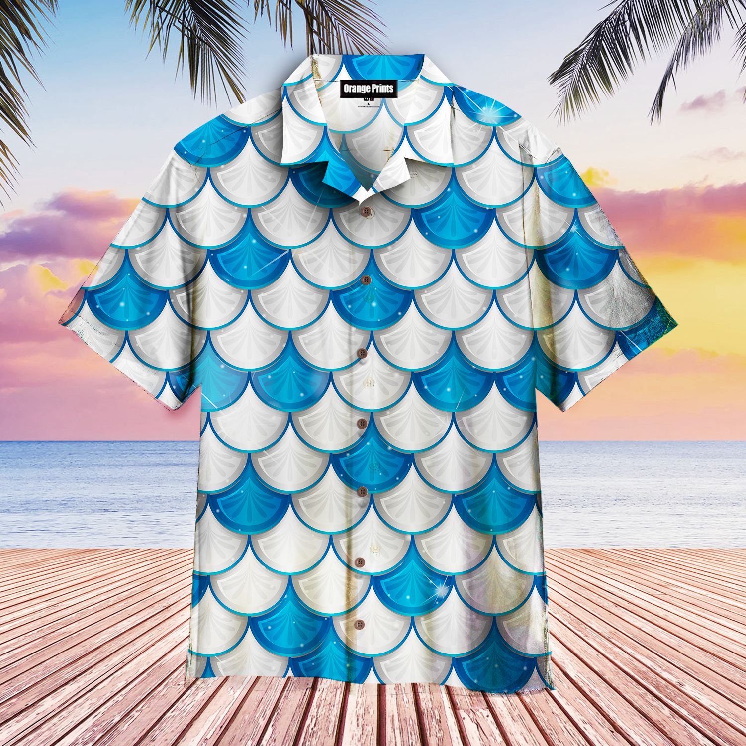 Blue And White Mermaid Scales Hawaiian Shirt
