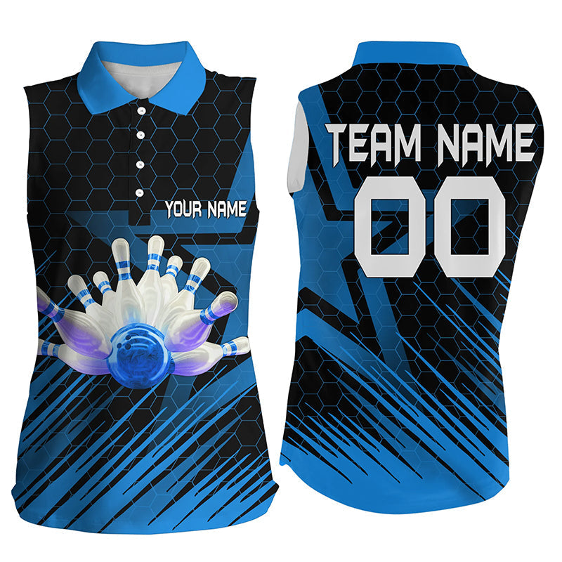 Blue Bowling Shirt For Women Personalized Sleeveless Polo Shirt