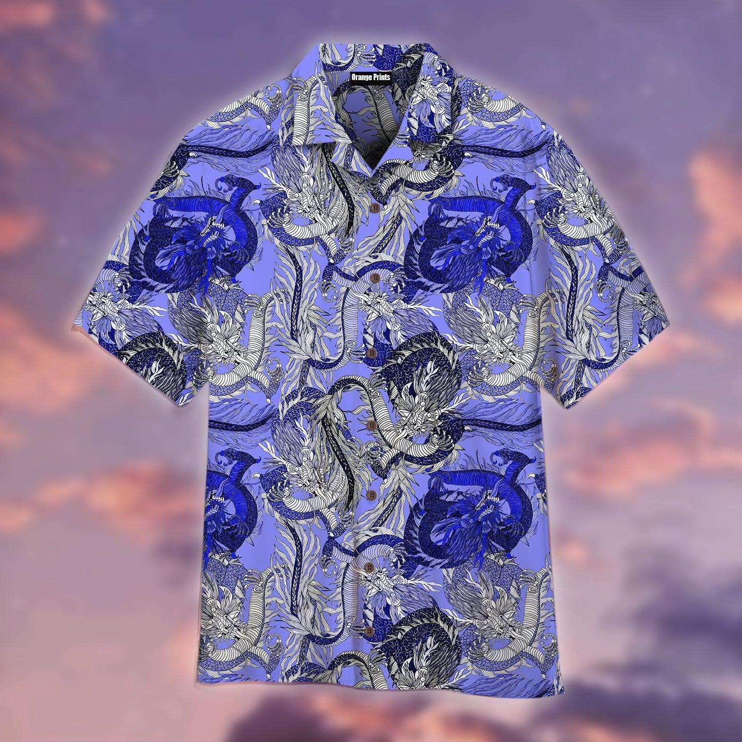 Blue Fantasy Dragon Hawaiian Shirt