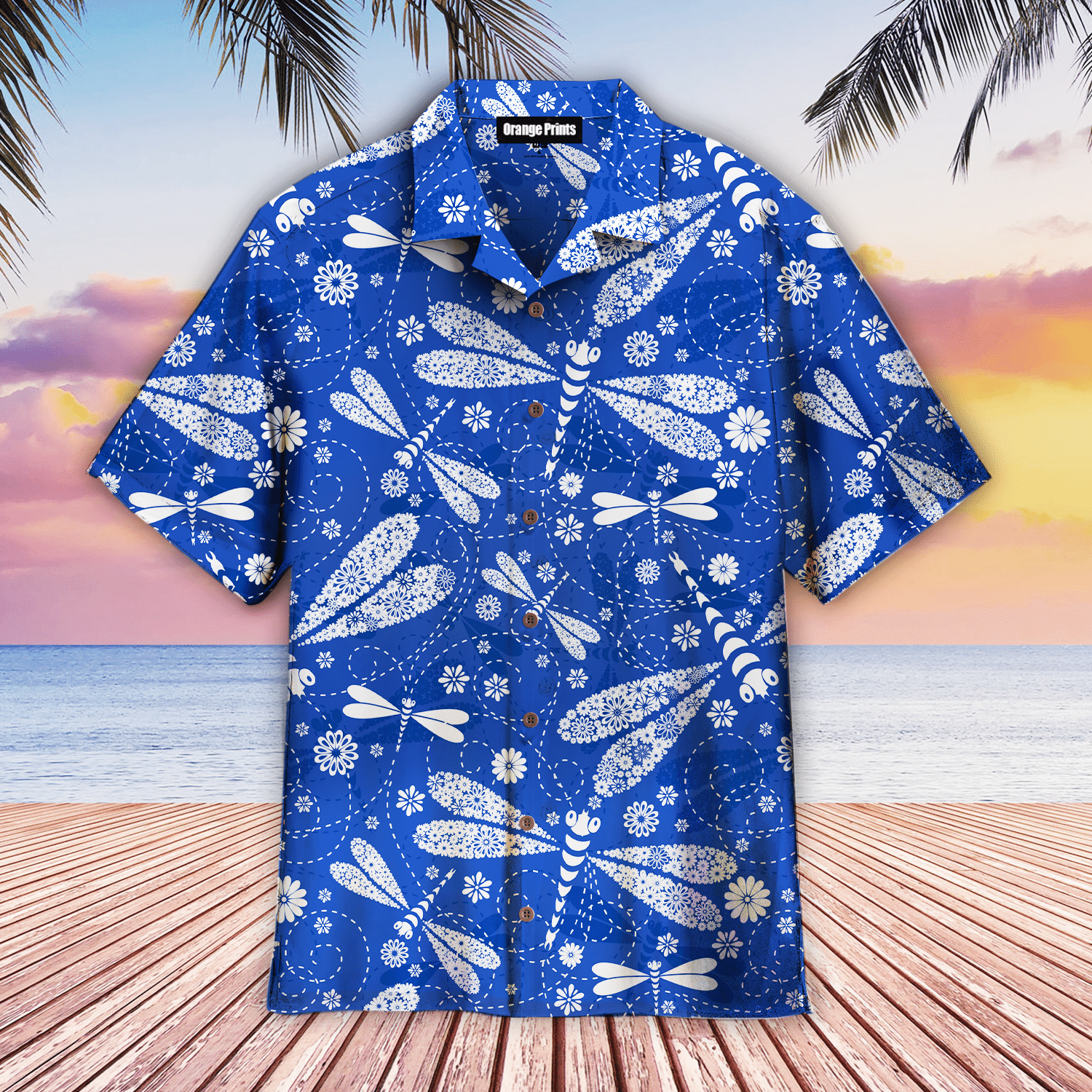 Blue Floral Dragonfly Hawaiian Shirt
