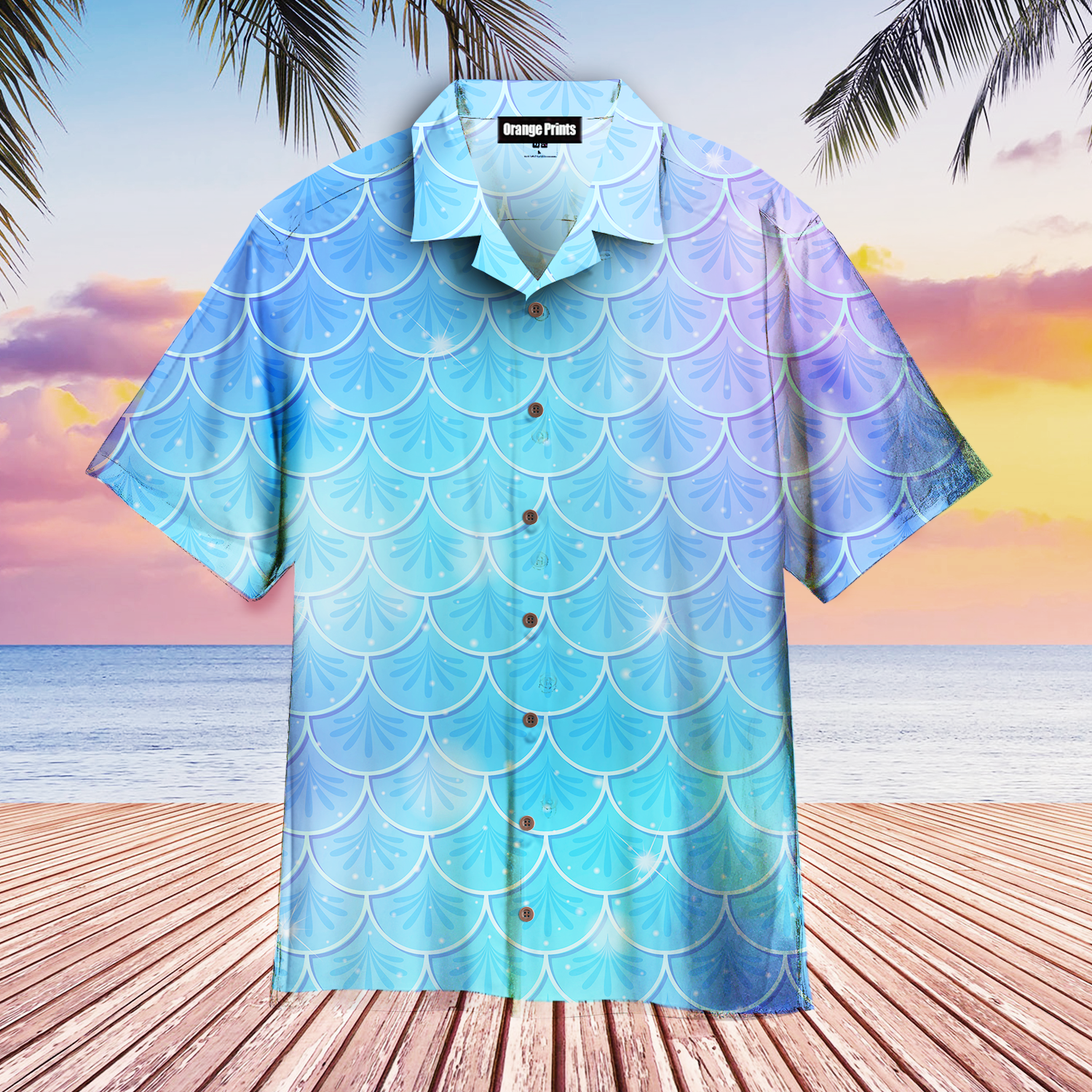 Blue Holographic Mermaid Scales Hawaiian Shirt