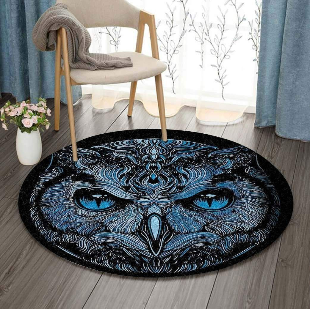 Blue Owl Round Rug Carpet Bedroom Livingroom Home Decor