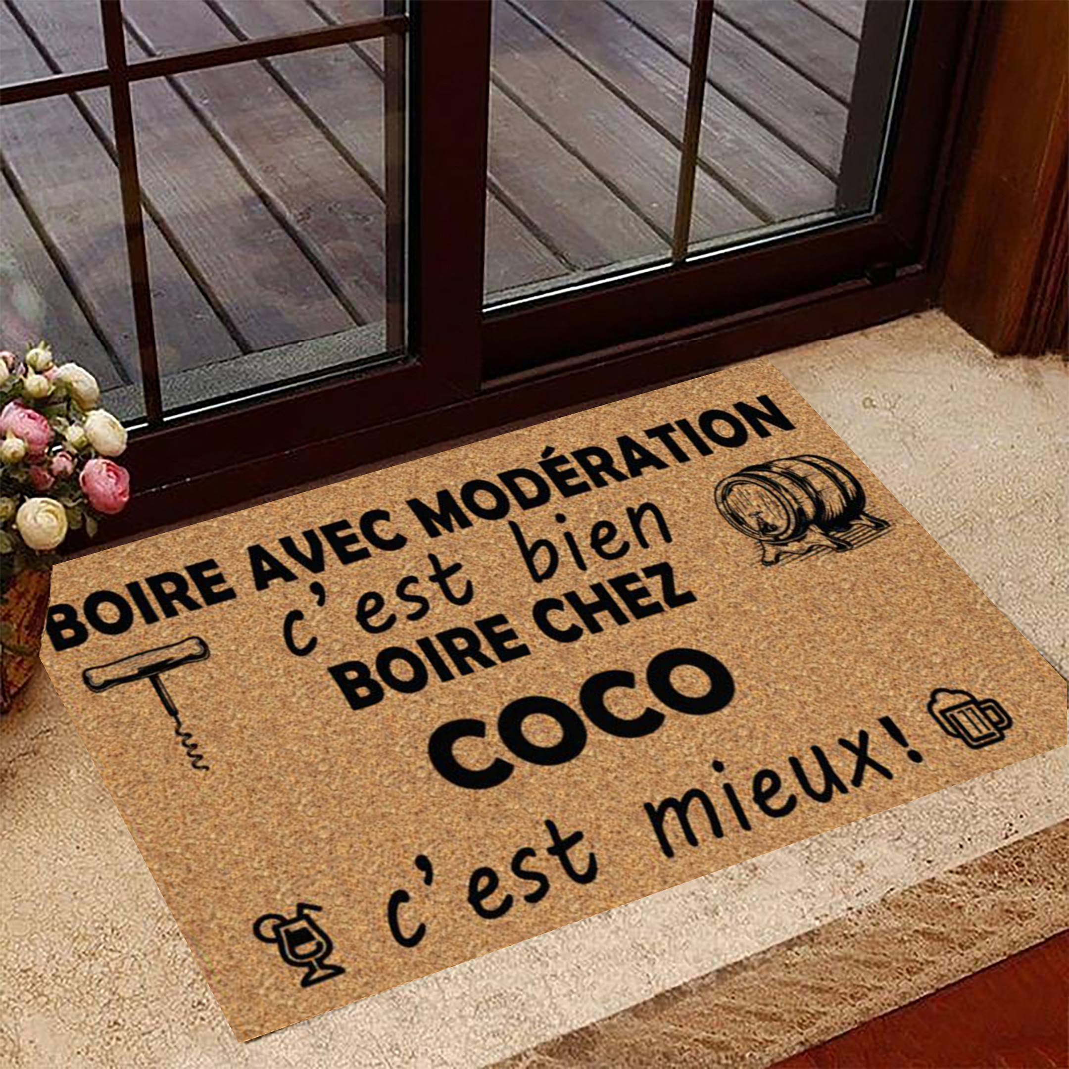 Boire Avec Moderation C'est Bien Chez Boire Avec Coco Rubber Doormat Funny French Welcome Mat