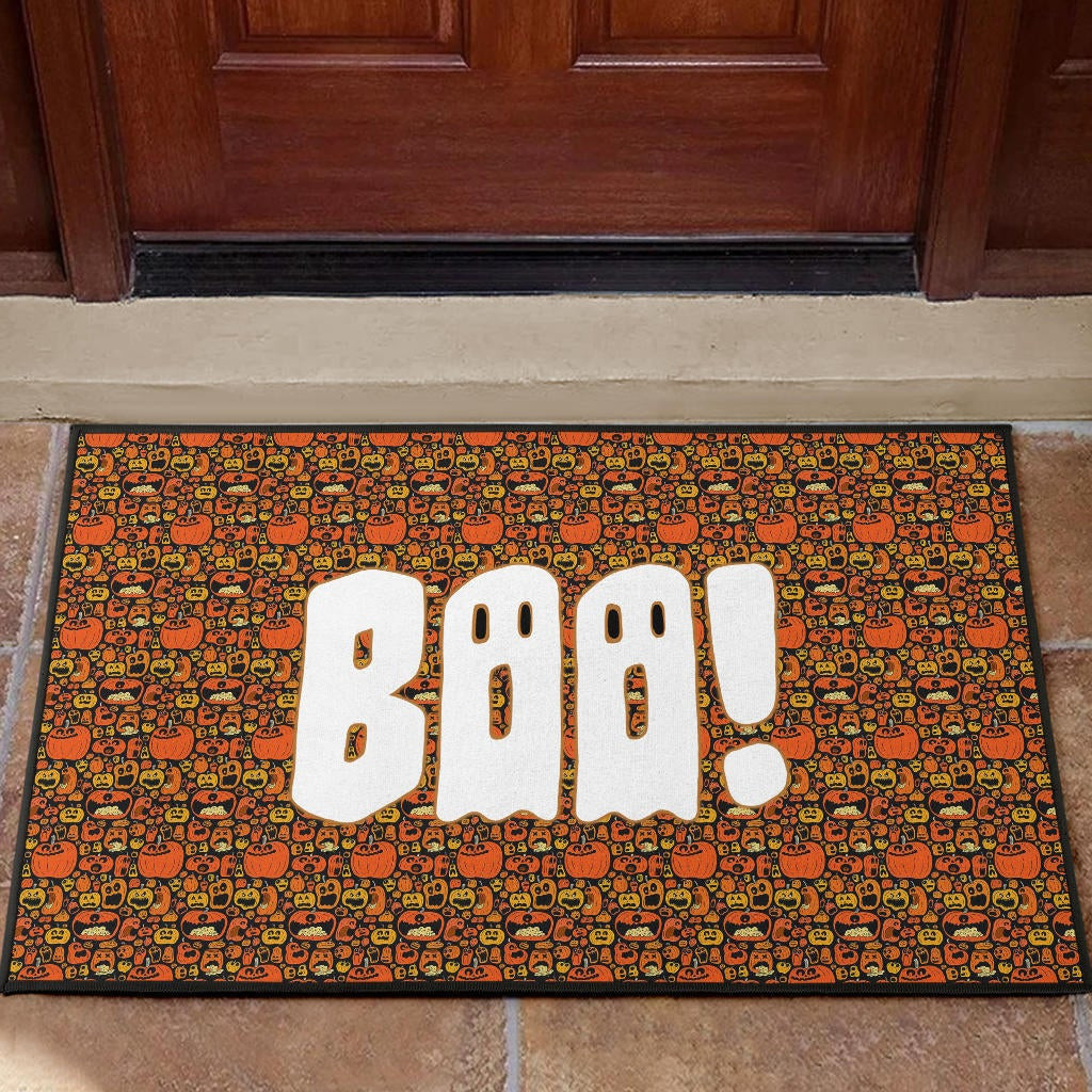 Boo!! Halloween Pumpkin Doodle Patterns Rubber Doormat Home Decor