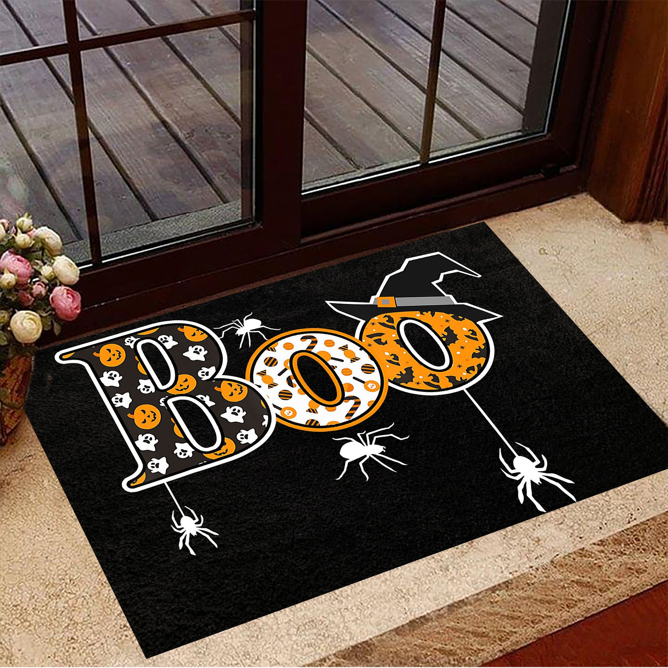 Boo With Spiders Pumpkin Rubber Doormat Witch Rubber Doormat Halloween Gifts