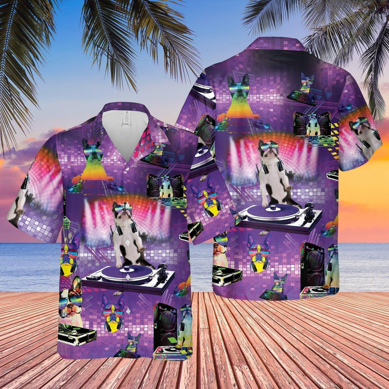 Boston Terrier Colorful DJ Player Unisex Hawaiian Shirt