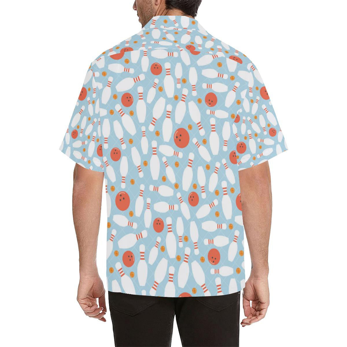 Bowling Ball Bowling Pins Blue Blackground Hawaiian Shirt - Image 4