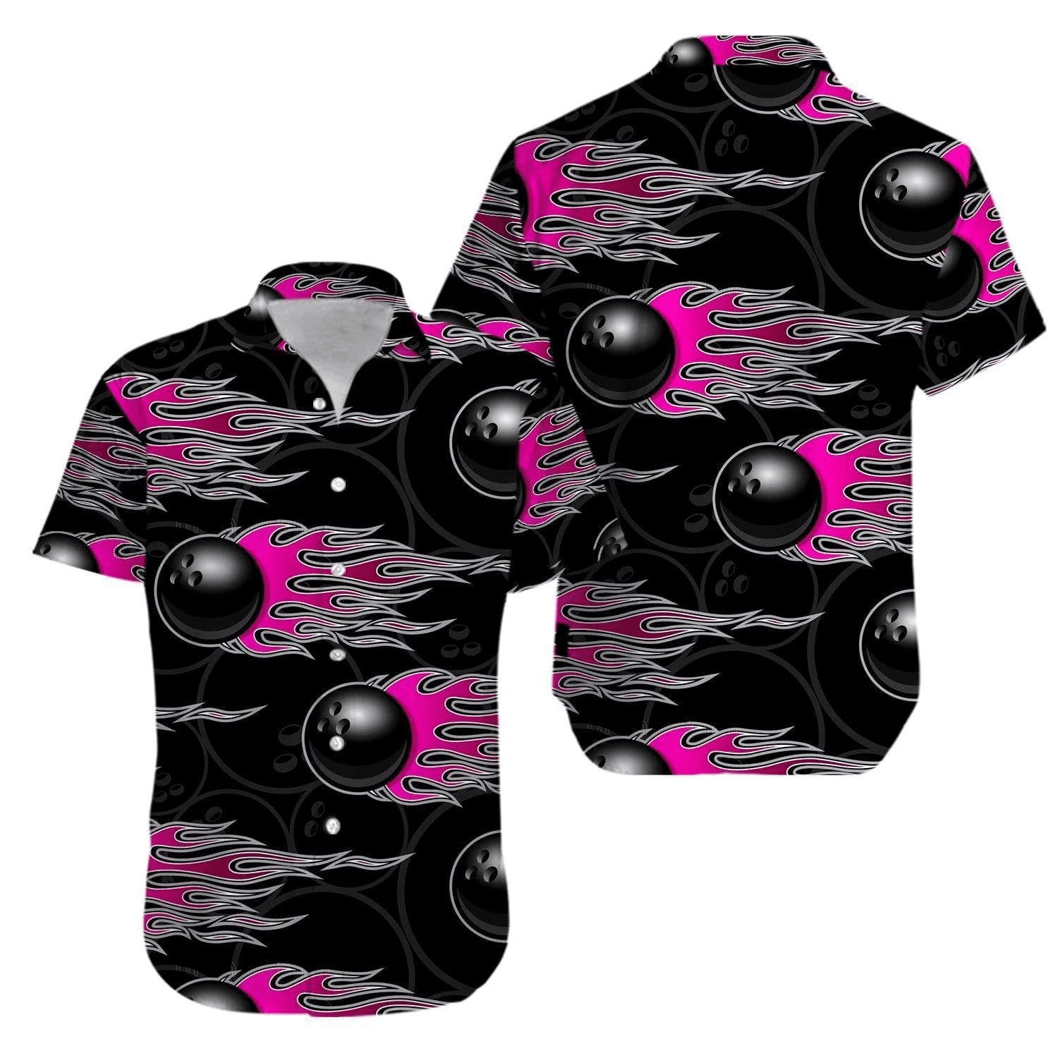 Bowling Fire Black Pink Hawaiian Shirt