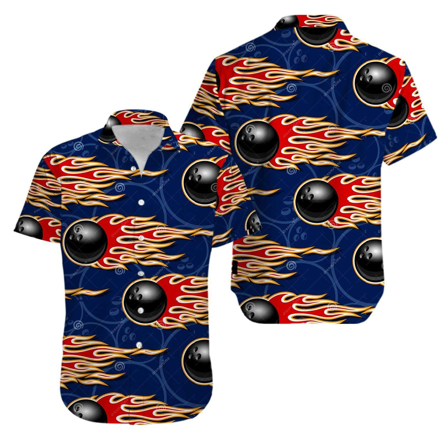 Bowling Fire Blue Hawaiian Shirt