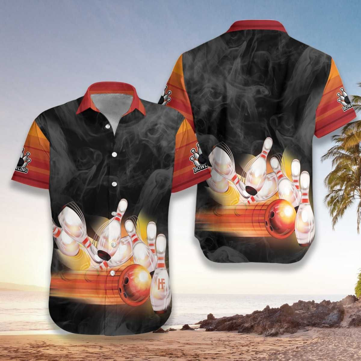 Bowling Smoke Background Hawaiian Shirt - Image 3