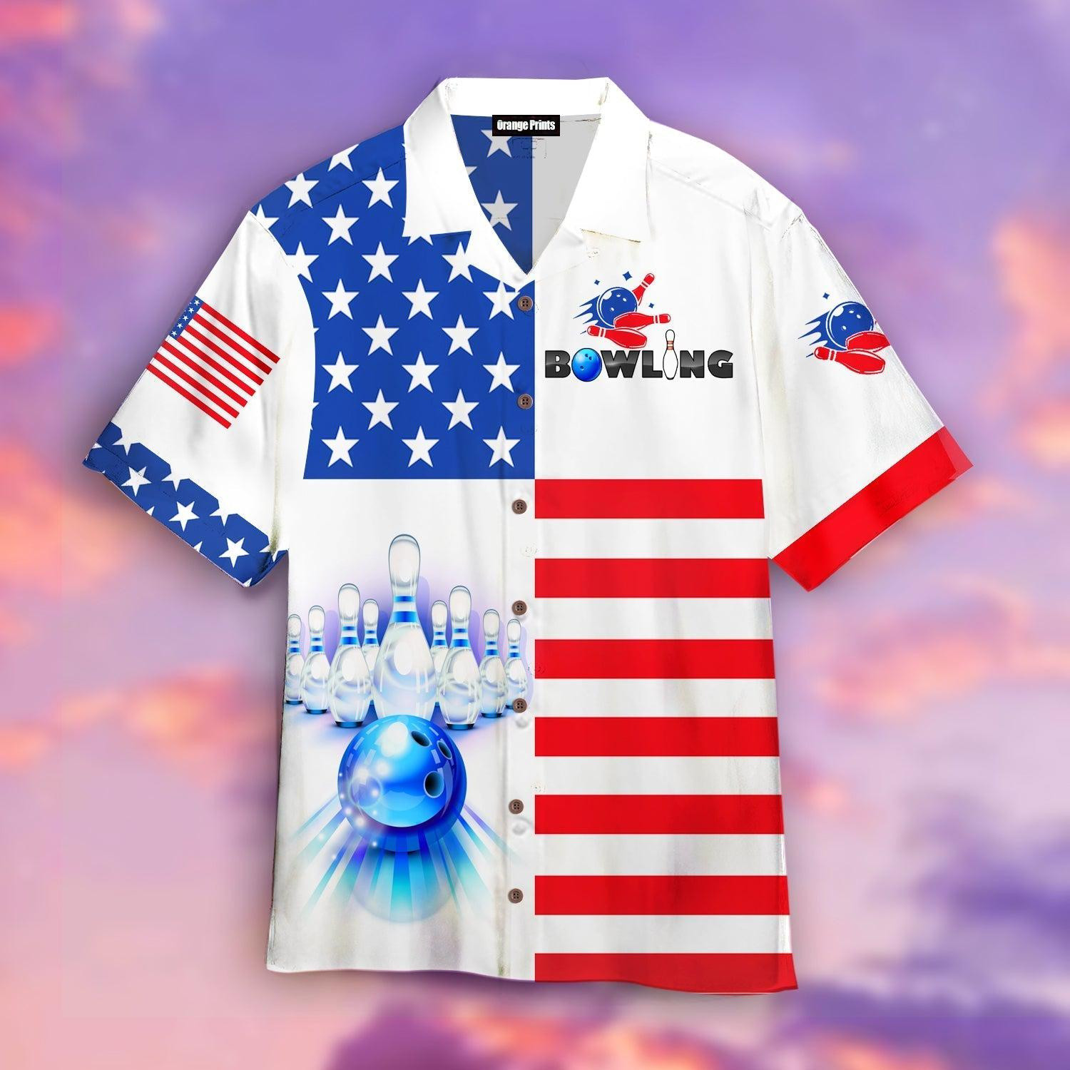 Bowling Team American Flag Hawaiian Shirt