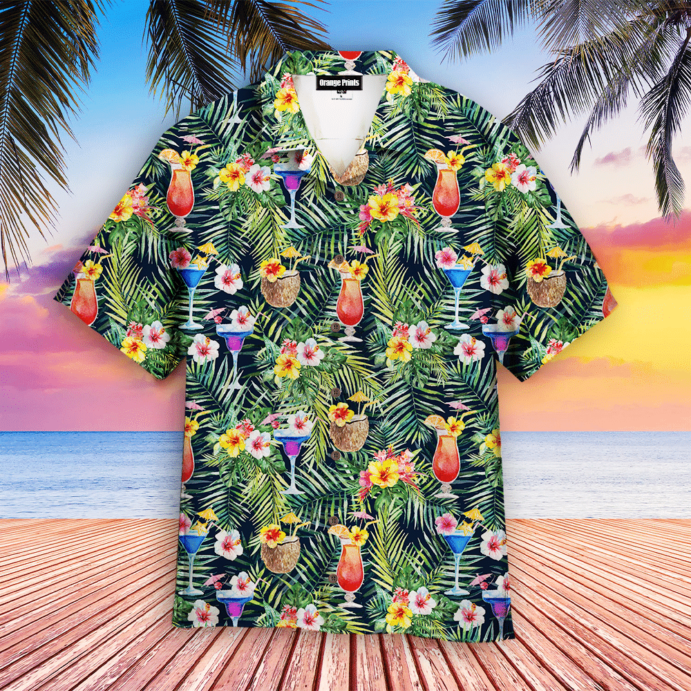 Bright Cocktails With Colorful Flowers Hawaiian Shirt