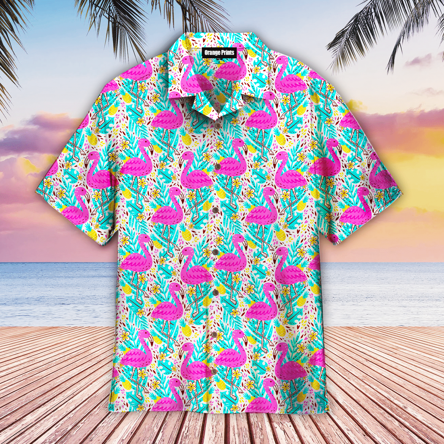Bright Summer Pattern With Flamingo Hawaiian Shirt