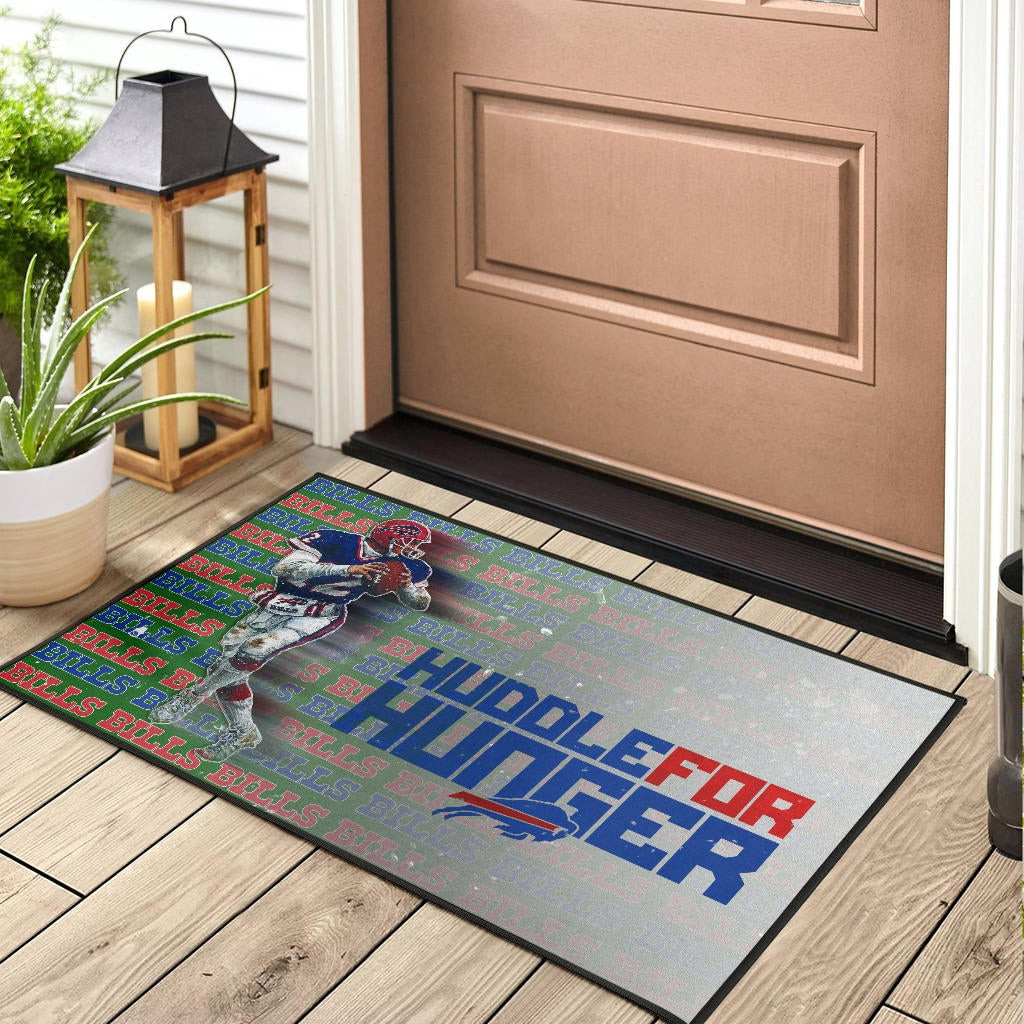 Buffalo Bills American Football Team Rubber Doormat Jim Kelly Catching Ball And Running Huddle For Hunger Rubber Doormat Home Decor - Image 3