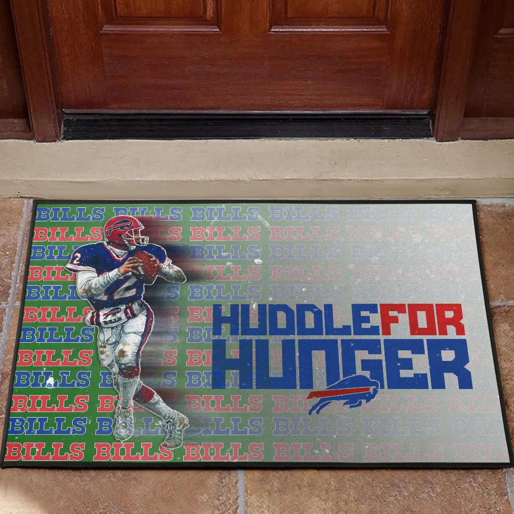 Buffalo Bills American Football Team Rubber Doormat Jim Kelly Catching Ball And Running Huddle For Hunger Rubber Doormat Home Decor