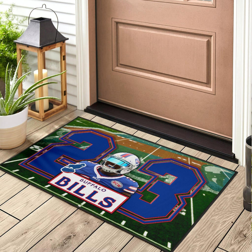 Buffalo Bills American Football Team Rubber Doormat Micah Hyde 23 Smiling Buffalo On Rugby Yard Rubber Doormat Home Decor - Image 3
