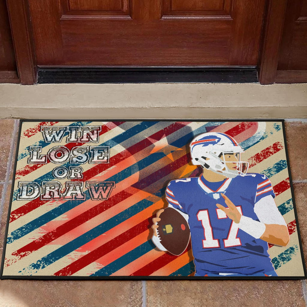 Buffalo Bills American Football Team Rubber Doormat Player 17 Attack Rugby Ball Funny Quote Win Lose Or Draw Rubber Doormat Home Decor