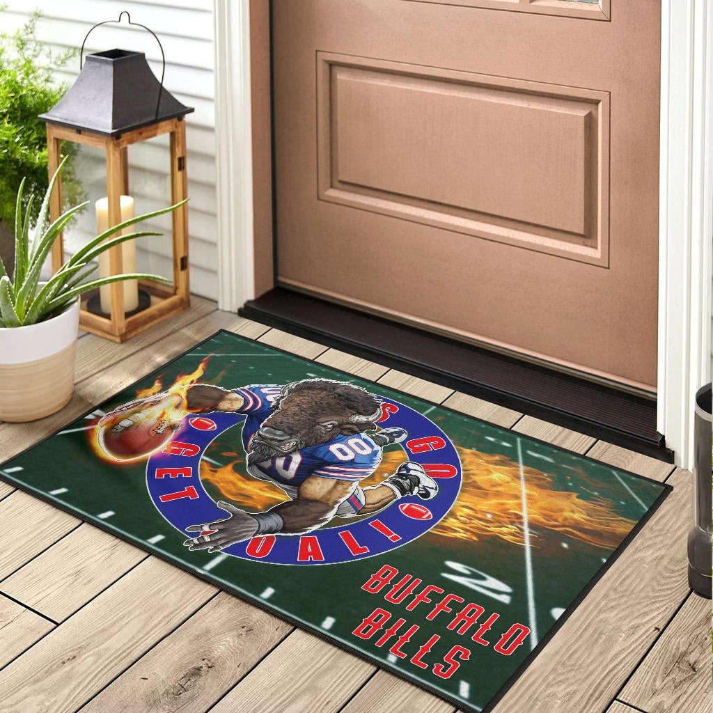 Buffalo Bills American Football Team Rubber Doormat Player With Buffalo Head Holding Flaming Rugby Rubber Doormat Home Decor - Image 3
