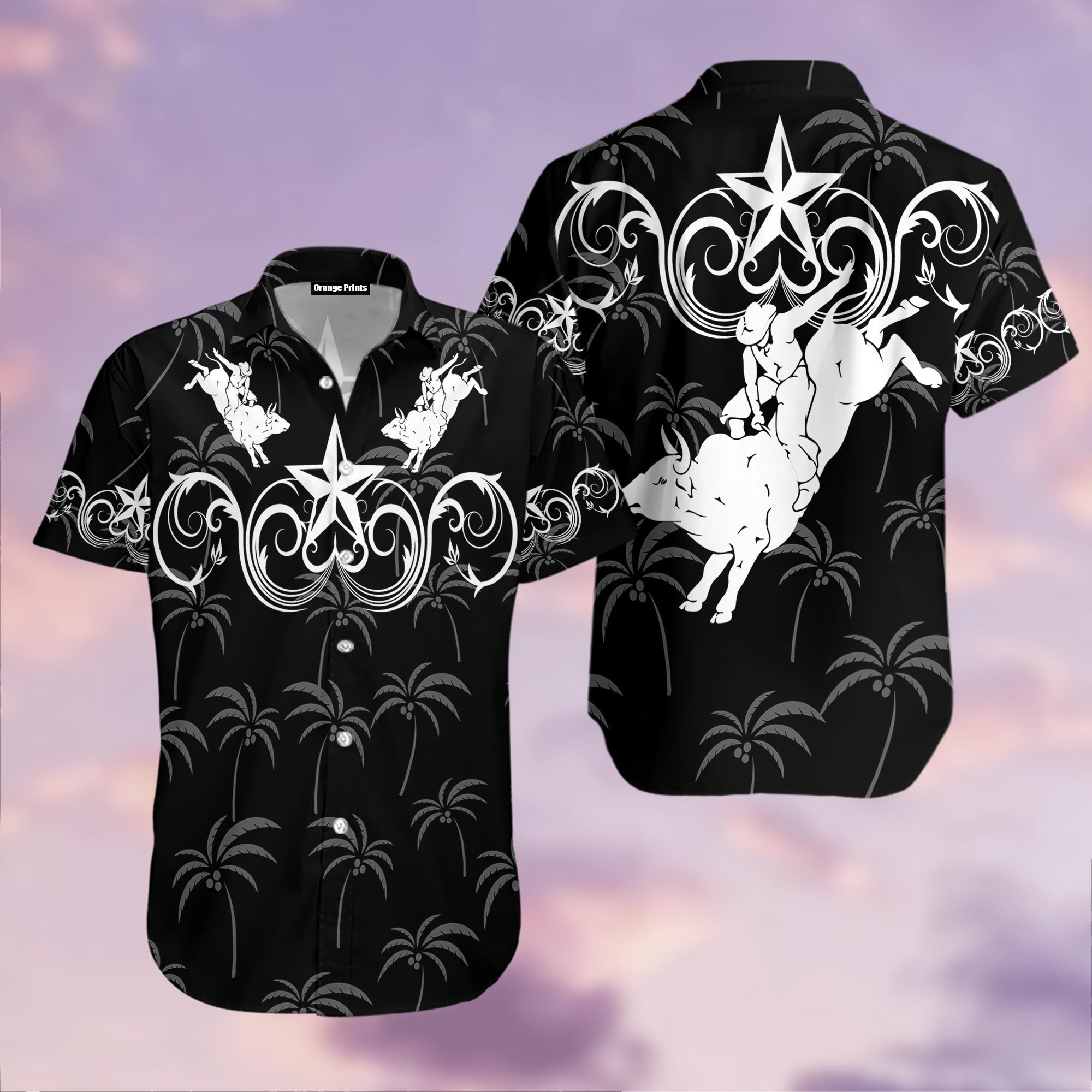 Bull Riding Black Star Western Hawaiian Shirt