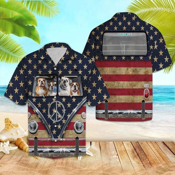 Bulldog Flag Hippie Bus Hawaiian Shirt