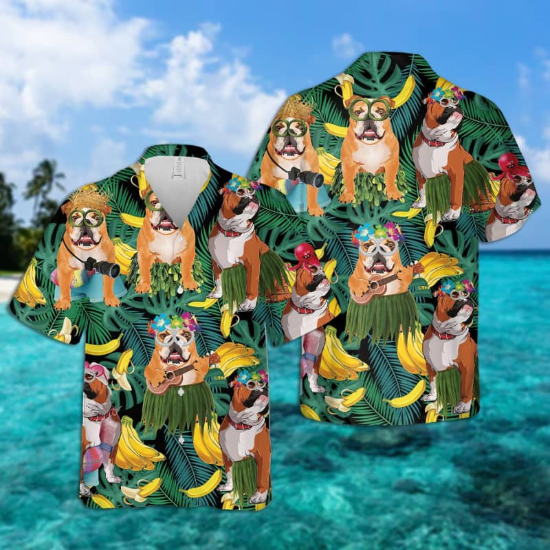 Bulldog Summer Leaves Hawaiian Shirt