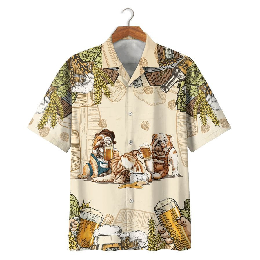 Bulldogs Drink Beer Print Hawaiian Shirt