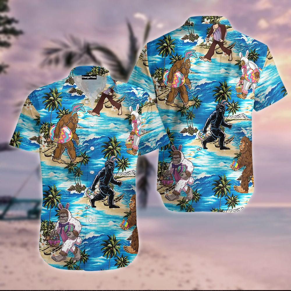Bunny Bigfoot Surfing Sunset Summer Camping Hawaiian Shirt