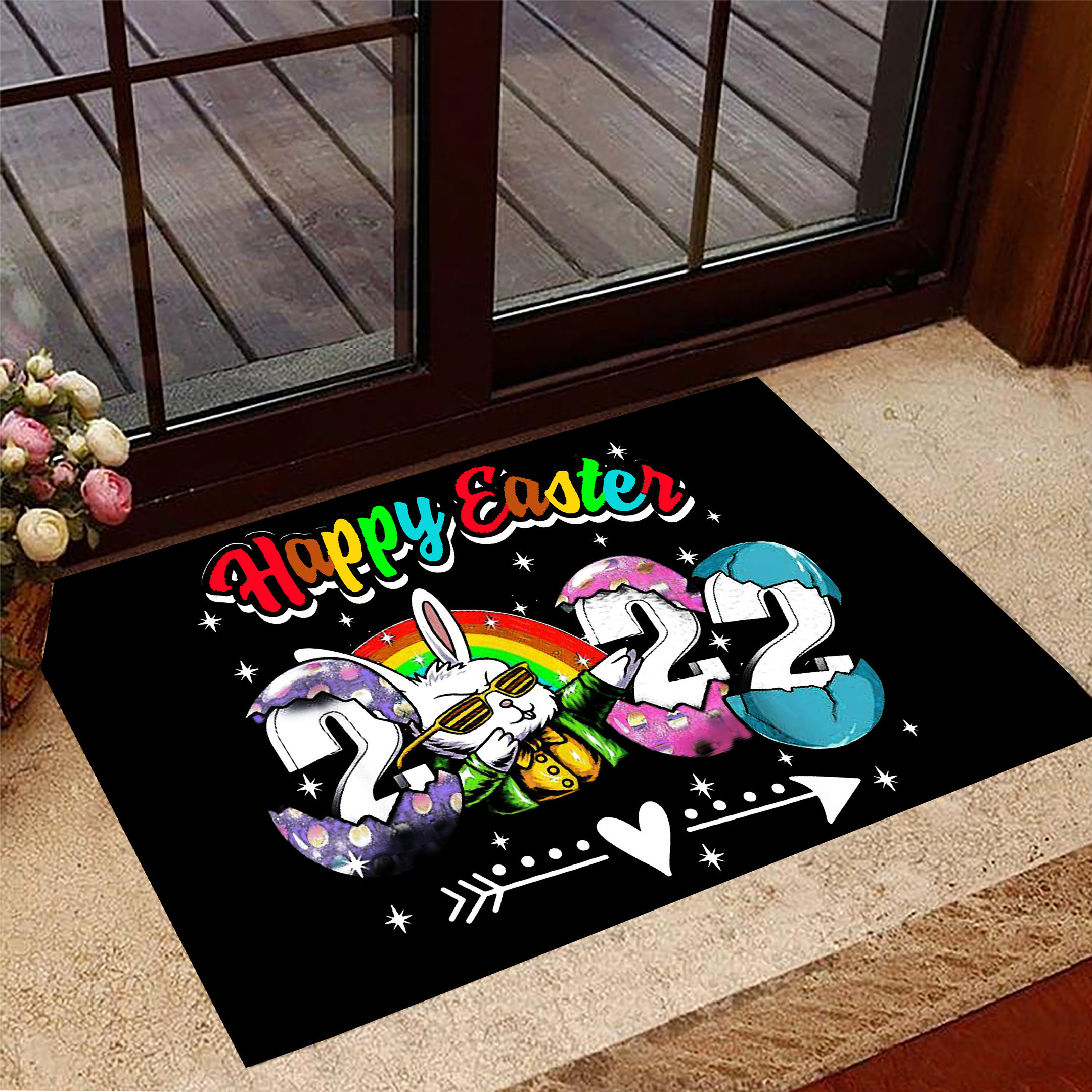 Bunny Happy Easter Day 2022 Rubber Doormat Merchandise Easter Front Door Mats Home Decor