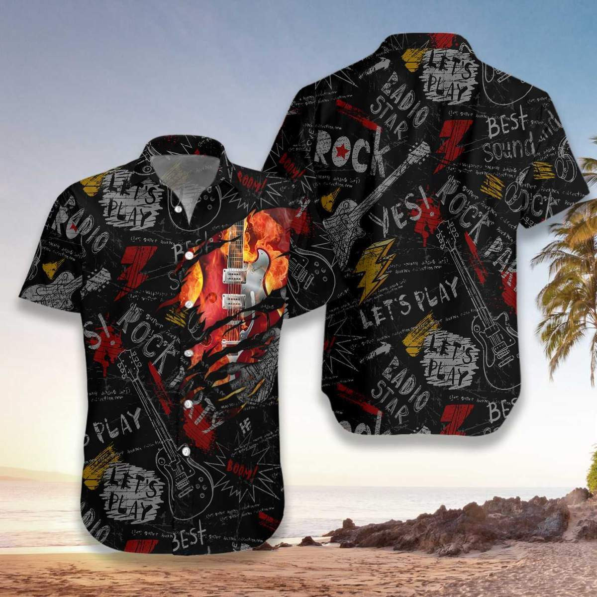 Burned Electric Guitar Hawaiian Shirt
