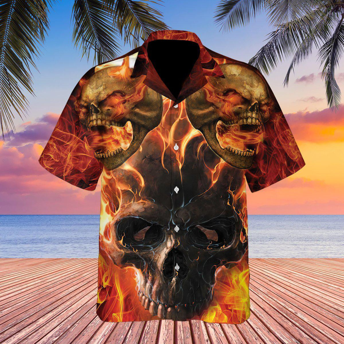 Burning Skull Hawaiian Shirt