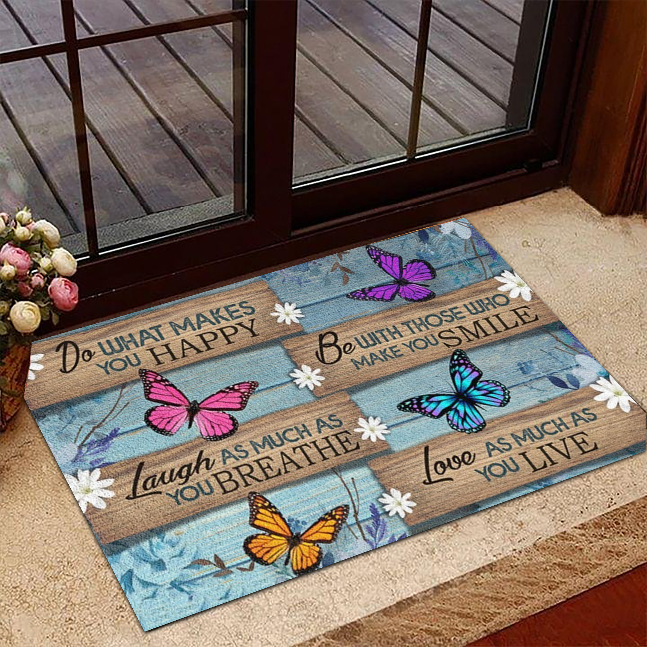 Butterfly Do What Makes You Happy Rubber Doormat Decorative Door Mats Gifts For Girlfriend