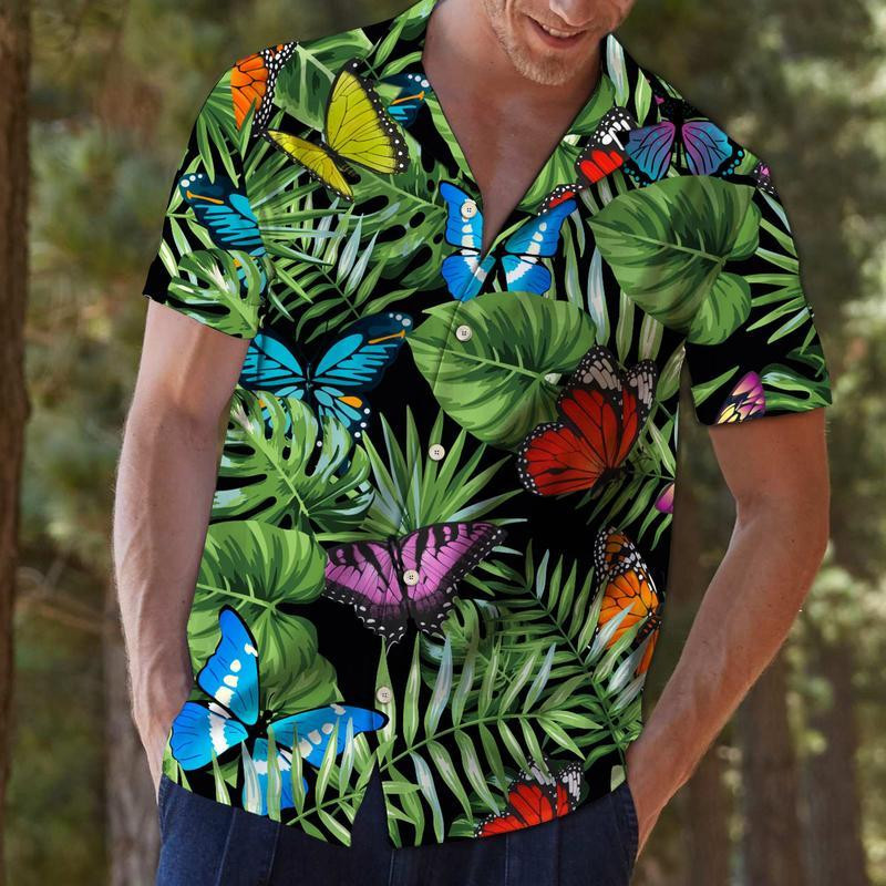 Butterfly Green Tropical Hawaiian Shirt
