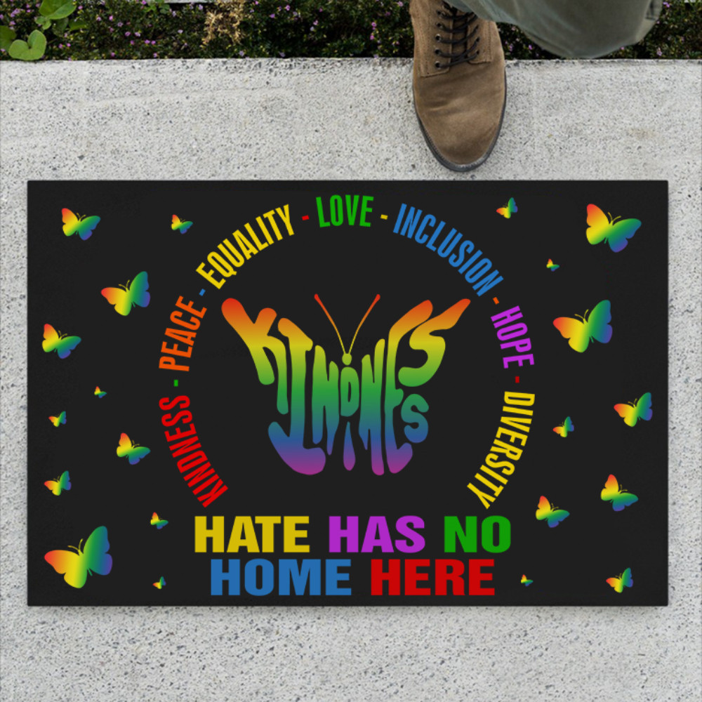 Butterfly Kindness Hate Has No Home Here Rubber Doormat Pride Merchandise LGBT Support