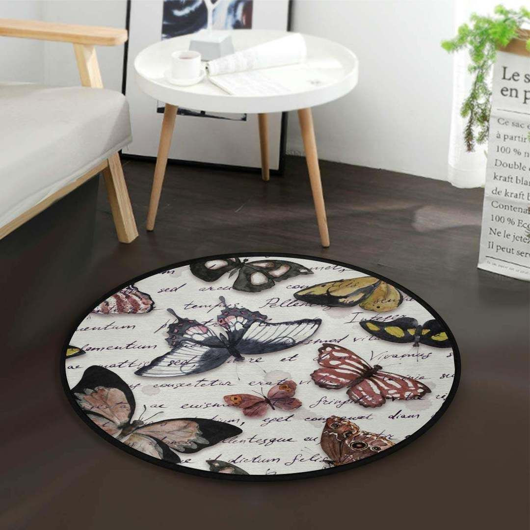 Butterfly Round Rug Carpet Bedroom Livingroom Home Decor