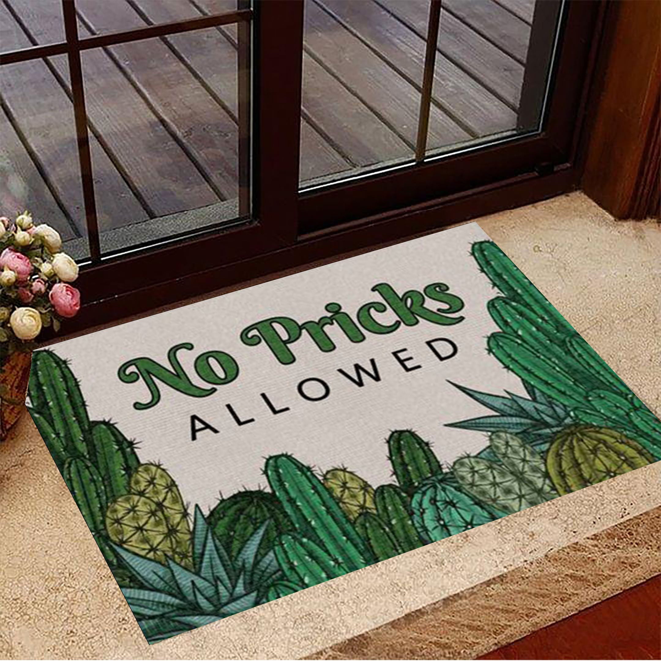 Cactus No Pricks Allowed Rubber Doormat Modern Welcome Mat Home Decoration