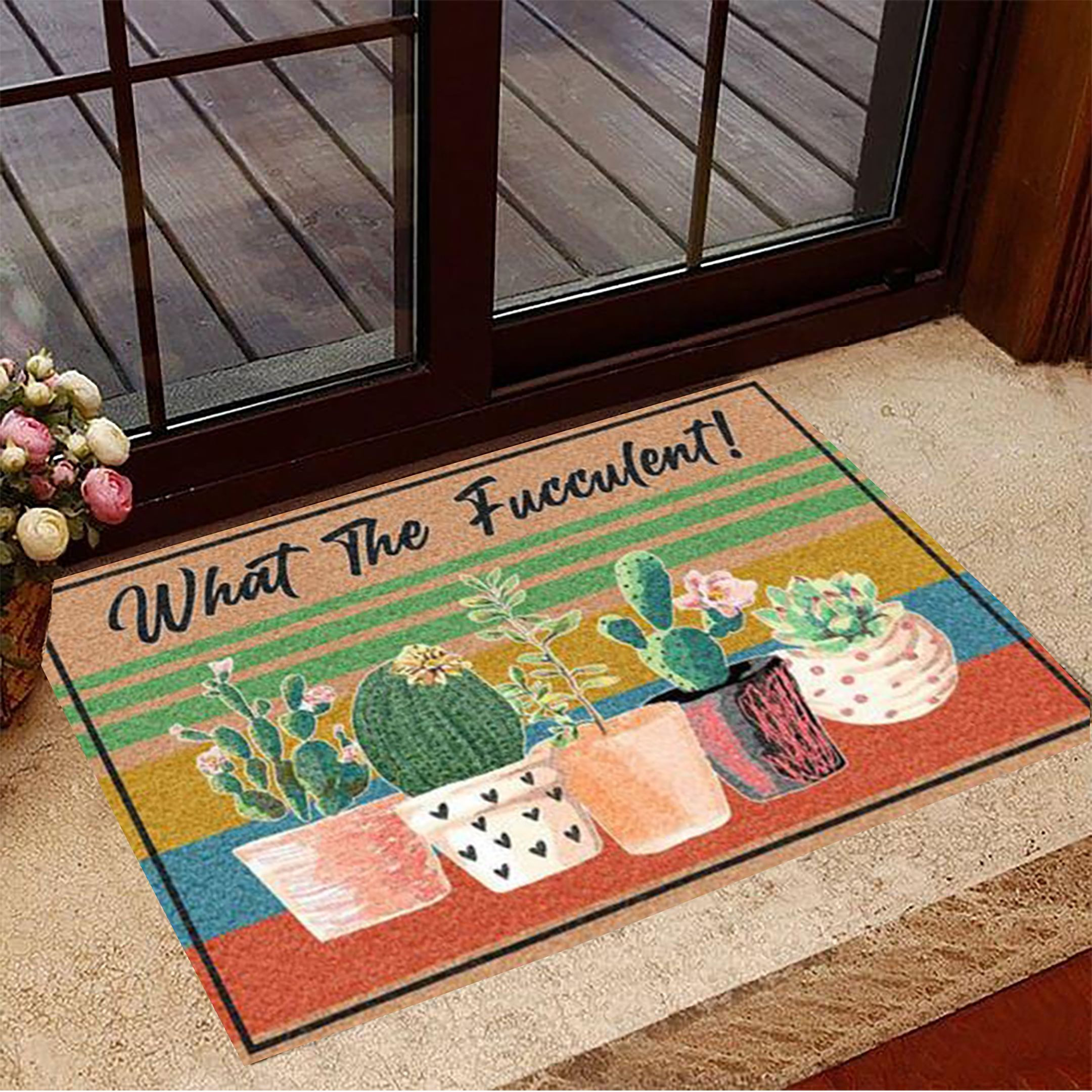 Cactus What The Fucculent Rubber Doormat Decorative Door Mats Present For Plant Lover